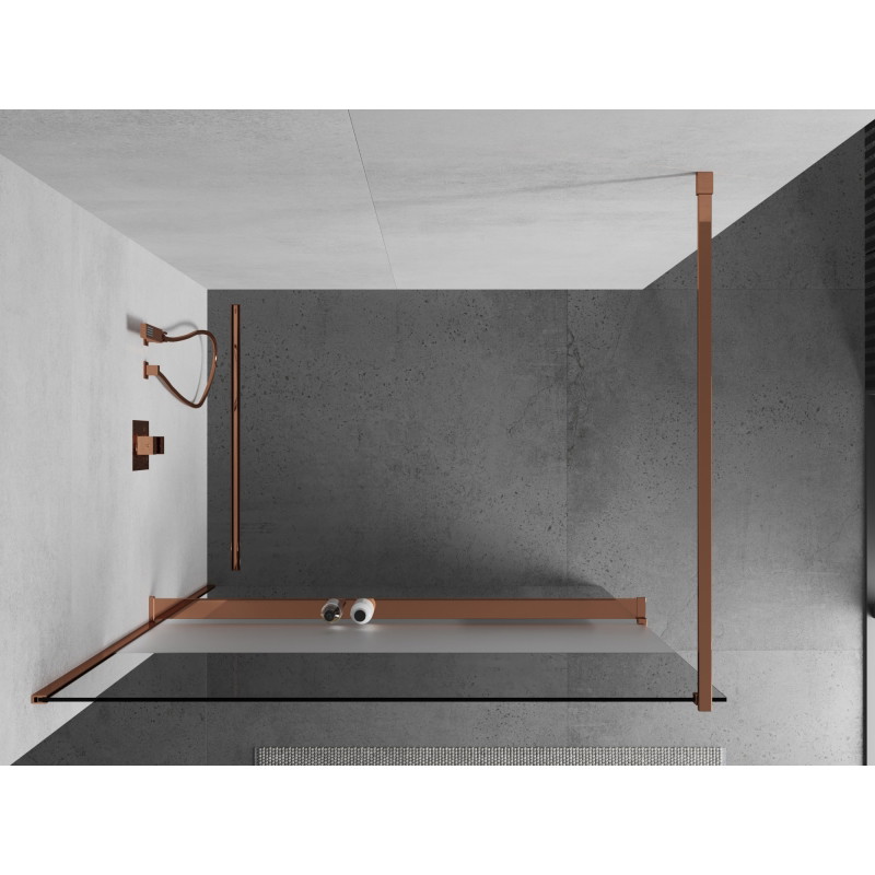 Mexen Kioto+ ścianka prysznicowa z półką Walk-in 110 x 200 cm, transparent/szron, różowe złoto - 800-110-121-60-35