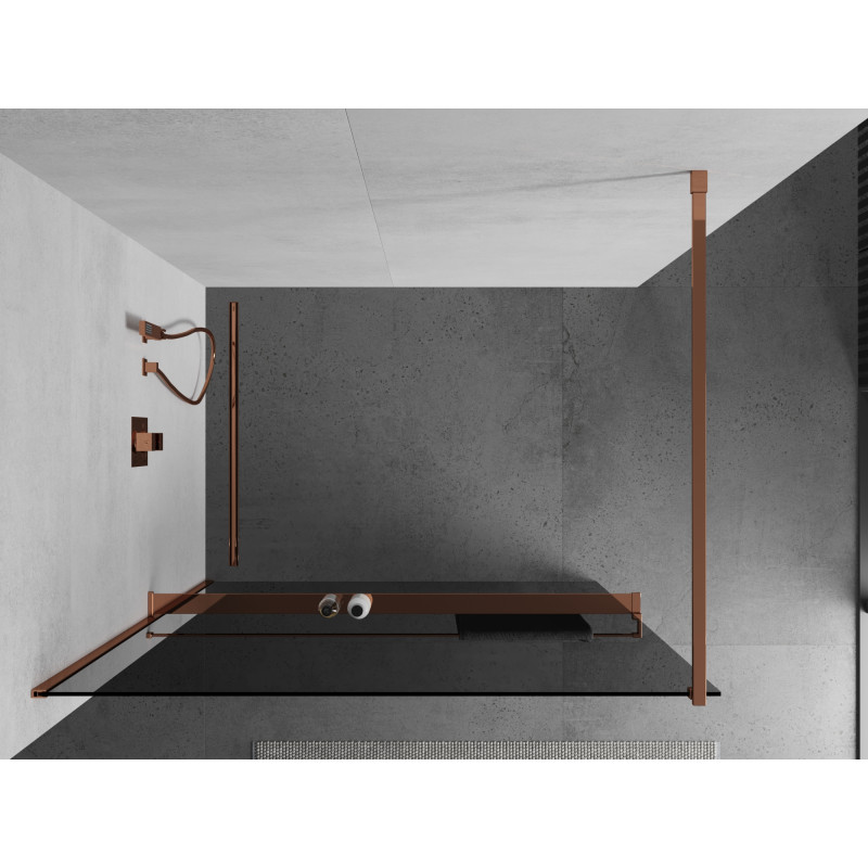 Mexen Kioto+ ścianka prysznicowa z półką Walk-in 70 x 200 cm, grafit, różowe złoto - 800-070-121-60-40