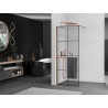 Mexen Kioto+ ścianka prysznicowa z półką Walk-in 80 x 200 cm, czarna kratka, różowe złoto - 800-080-121-60-77