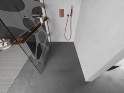 Mexen Kioto+ ścianka prysznicowa z półką Walk-in 120 x 200 cm, biała fala, różowe złoto - 800-120-121-60-97