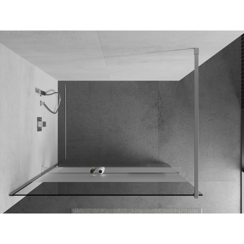 Mexen Kioto+ ścianka prysznicowa z półką Walk-in 140 x 200 cm, transparent/szron, chrom - 800-140-121-01-35