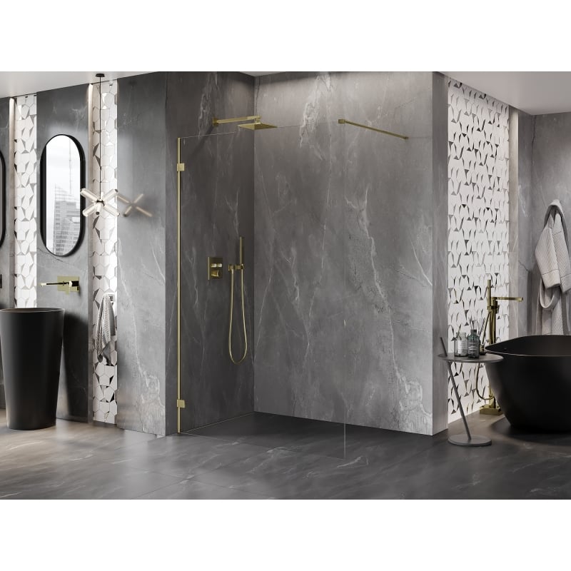 Mexen Lunar ścianka prysznicowa Walk-in lewa 50 x 200 cm, transparent 8 mm, złota - 830-050-000-50-00-L