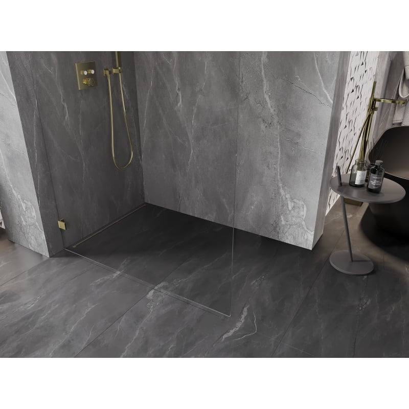 Mexen Lunar ścianka prysznicowa Walk-in lewa 90 x 200 cm, transparent 8 mm, złota - 830-090-000-50-00-L