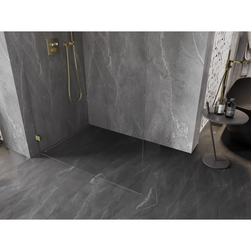 Mexen Lunar ścianka prysznicowa Walk-in lewa 140 x 200 cm, transparent 8 mm, złota - 830-140-000-50-00-L