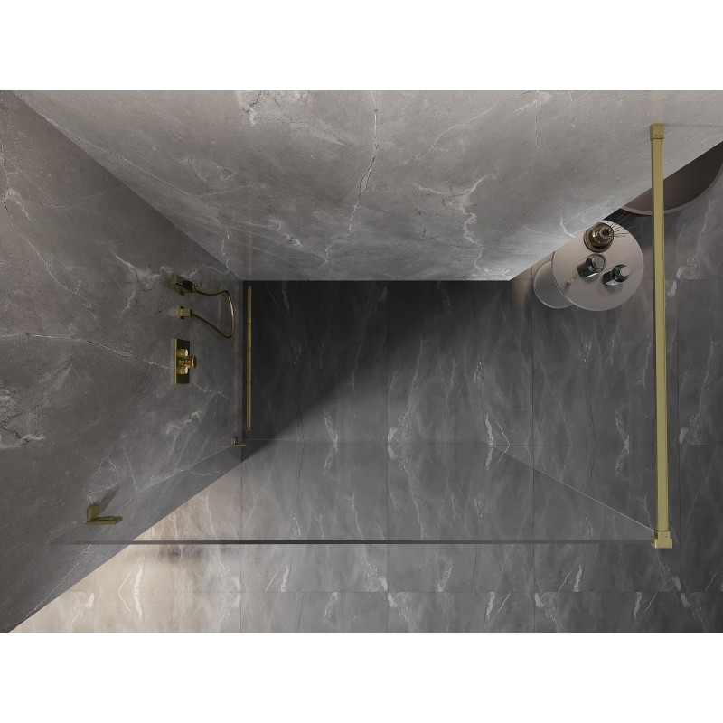 Mexen Lunar ścianka prysznicowa Walk-in lewa 60 x 200 cm, transparent 8 mm, złota szczotkowana - 830-060-000-55-00-L