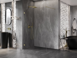 Mexen Lunar ścianka prysznicowa Walk-in lewa 70 x 200 cm, transparent 8 mm, złota szczotkowana - 830-070-000-55-00-L