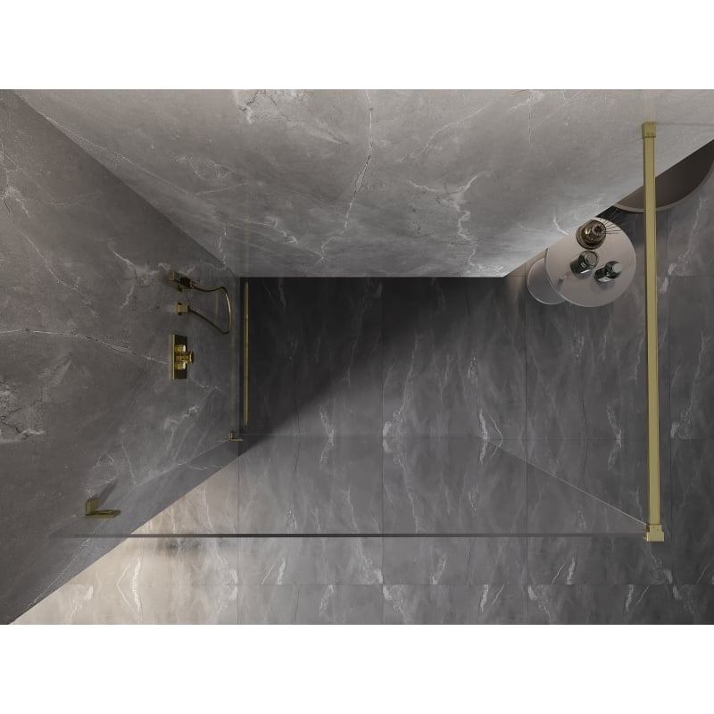 Mexen Lunar ścianka prysznicowa Walk-in lewa 150 x 200 cm, transparent 8 mm, złota szczotkowana - 830-150-000-55-00-L