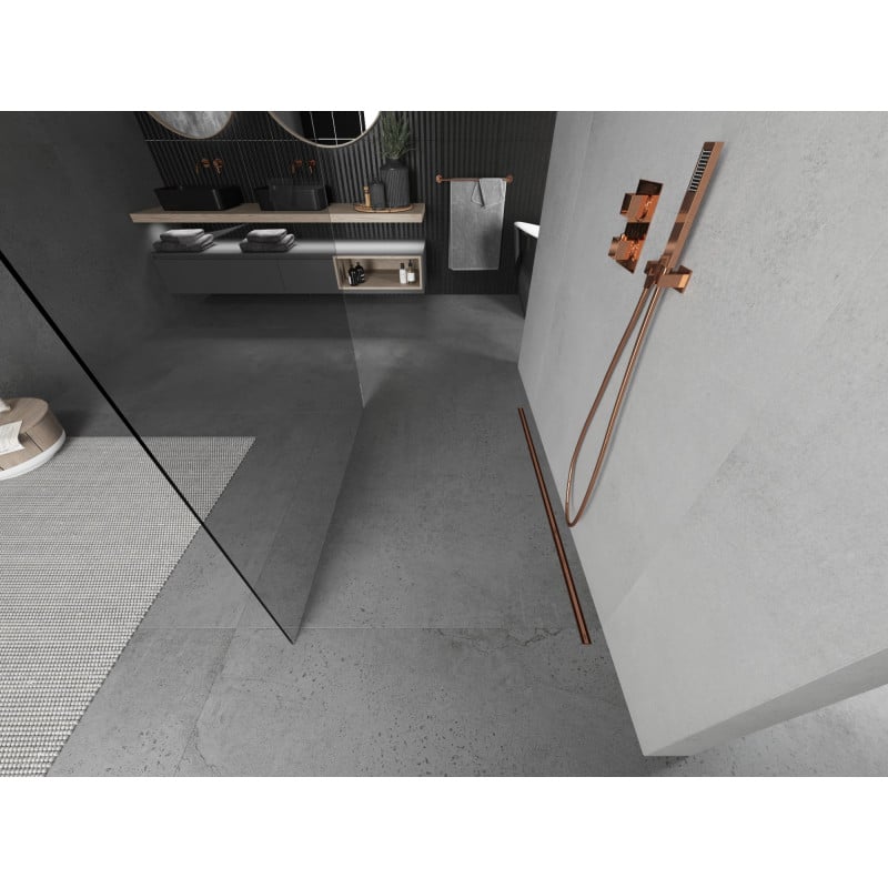 Mexen Kioto ścianka prysznicowa wolnostojąca 140 x 200 cm, transparent 8 mm, różowe złoto - 800-140-002-60-00