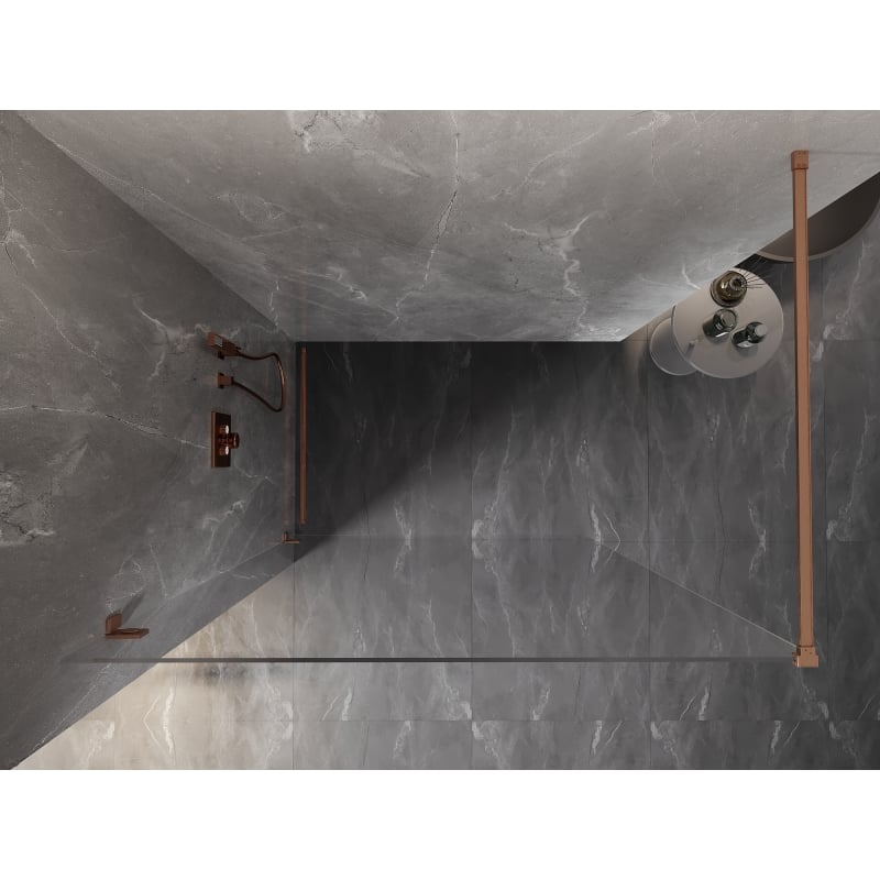 Mexen Lunar ścianka prysznicowa Walk-in lewa 100 x 200 cm, transparent 8 mm, miedź szczotkowana - 830-100-000-65-00-L