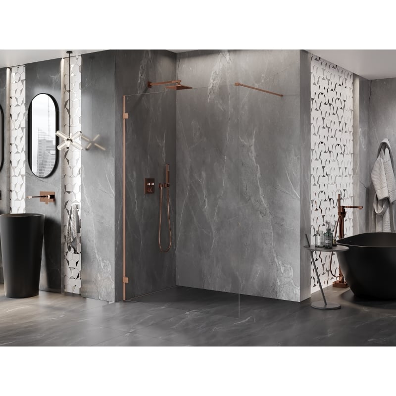 Mexen Lunar ścianka prysznicowa Walk-in lewa 140 x 200 cm, transparent 8 mm, miedź szczotkowana - 830-140-000-65-00-L