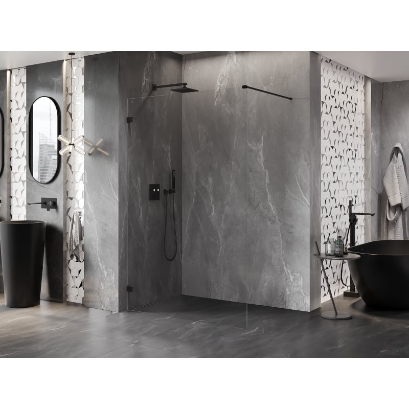 Mexen Lunar ścianka prysznicowa Walk-in lewa 100 x 200 cm, transparent 8 mm, czarna - 830-100-000-70-00-L