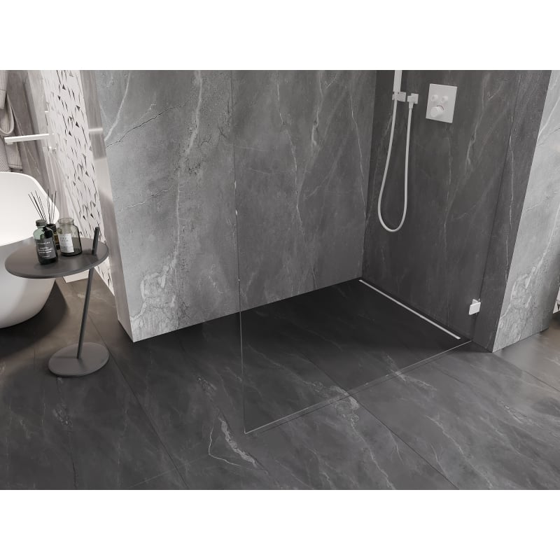 Mexen Lunar ścianka prysznicowa Walk-in prawa 140 x 200 cm, transparent 8 mm, biała - 830-140-000-20-00-P