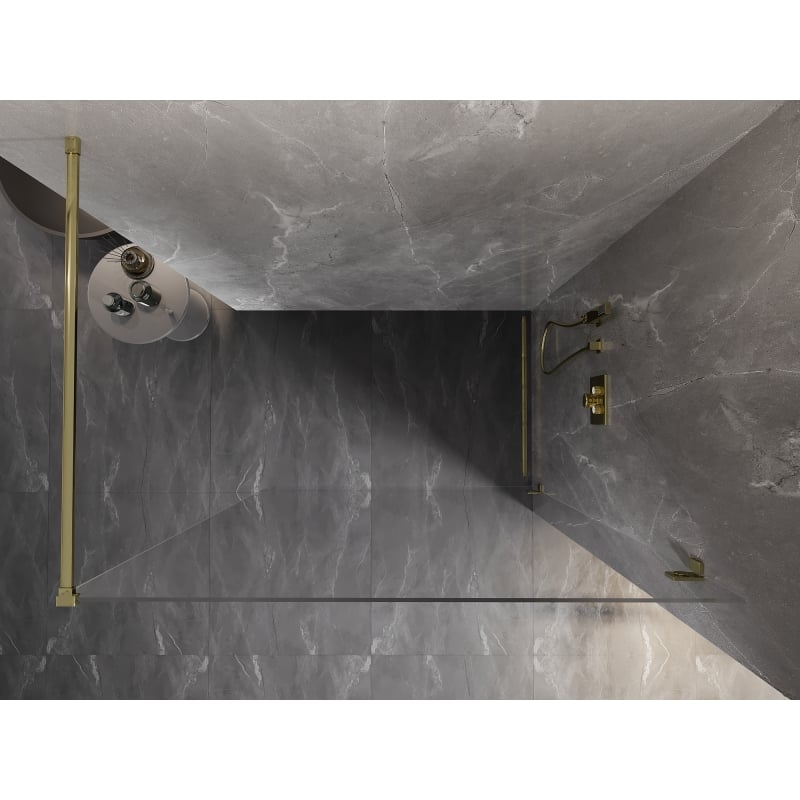 Mexen Lunar ścianka prysznicowa Walk-in prawa 160 x 200 cm, transparent 8 mm, złota - 830-160-000-50-00-P