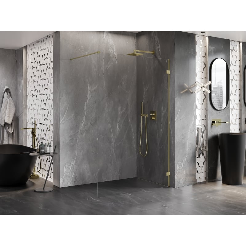 Mexen Lunar ścianka prysznicowa Walk-in prawa 90 x 200 cm, transparent 8 mm, złota szczotkowana - 830-090-000-55-00-P