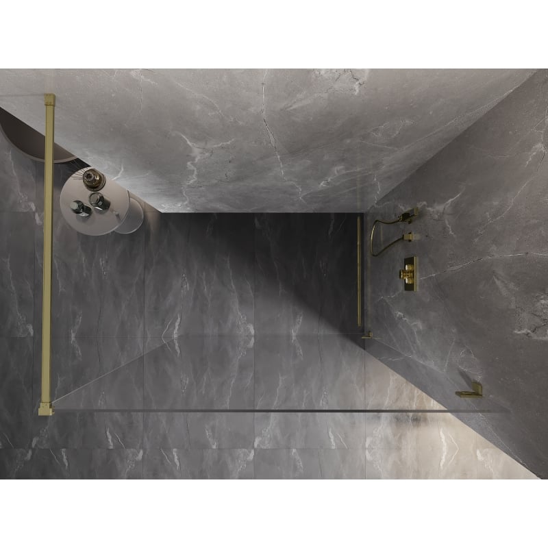 Mexen Lunar ścianka prysznicowa Walk-in prawa 110 x 200 cm, transparent 8 mm, złota szczotkowana - 830-110-000-55-00-P