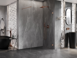 Mexen Lunar ścianka prysznicowa Walk-in prawa 130 x 200 cm, transparent 8 mm, miedź szczotkowana - 830-130-000-65-00-P