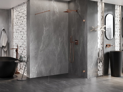 Mexen Lunar ścianka prysznicowa Walk-in prawa 140 x 200 cm, transparent 8 mm, miedź szczotkowana - 830-140-000-65-00-P