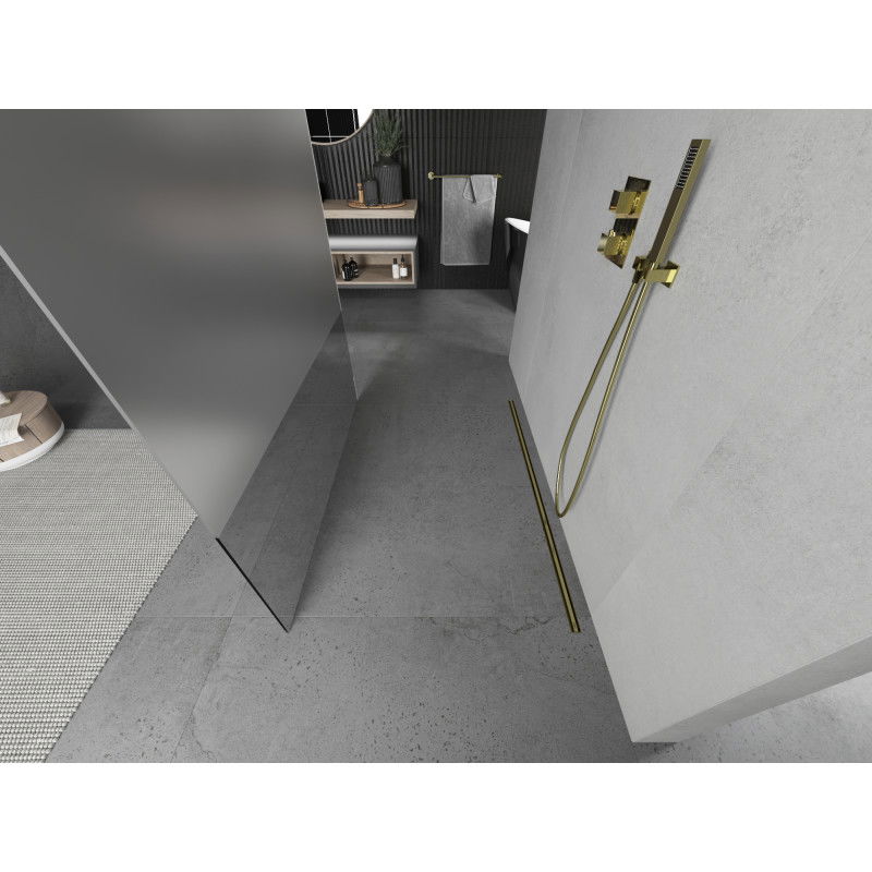 Mexen Kioto ścianka prysznicowa wolnostojąca 120 x 200 cm, transparent/szron 8 mm, złota - 800-120-002-50-35