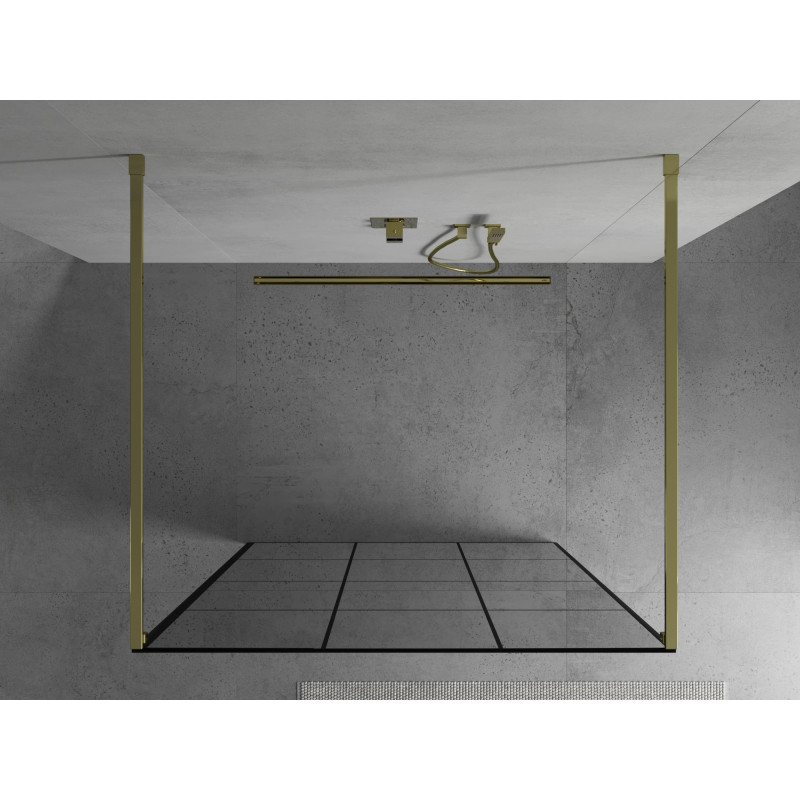 Mexen Kioto ścianka prysznicowa wolnostojąca 110 x 200 cm, czarna kratka 8 mm, złota - 800-110-002-50-77