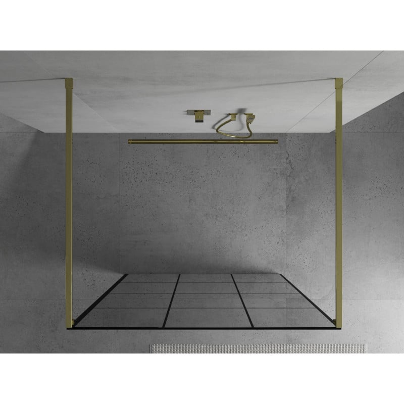 Mexen Kioto ścianka prysznicowa wolnostojąca 120 x 200 cm, czarna kratka 8 mm, złota - 800-120-002-50-77
