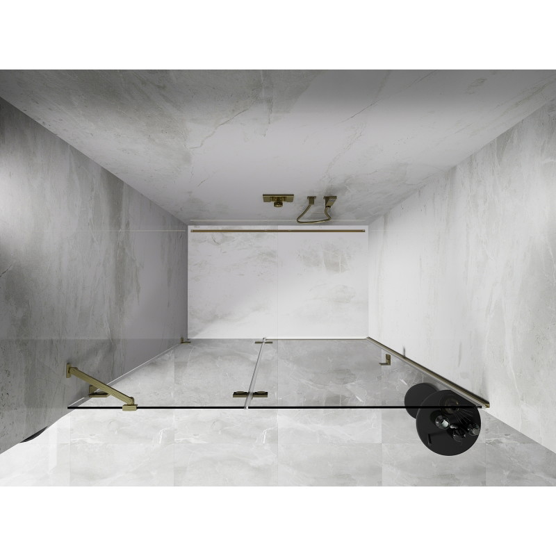 Mexen Lunar drzwi prysznicowe uchylne lewe 140 cm, transparent, złote szczotkowane - 834-140-000-55-00-L