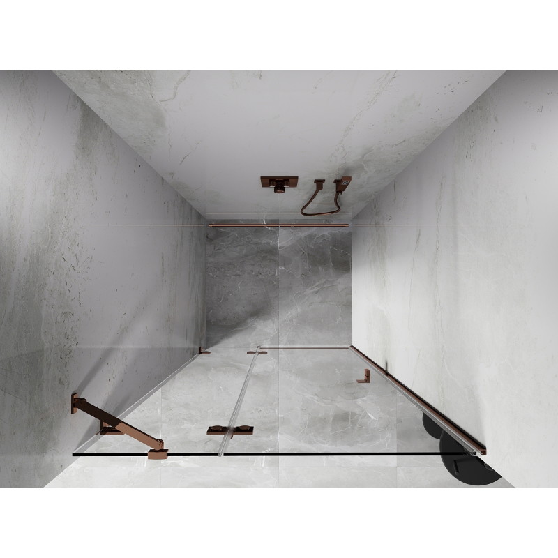 Mexen Lunar drzwi prysznicowe uchylne lewe 90 cm, transparent, różowe złoto - 834-090-000-60-00-L