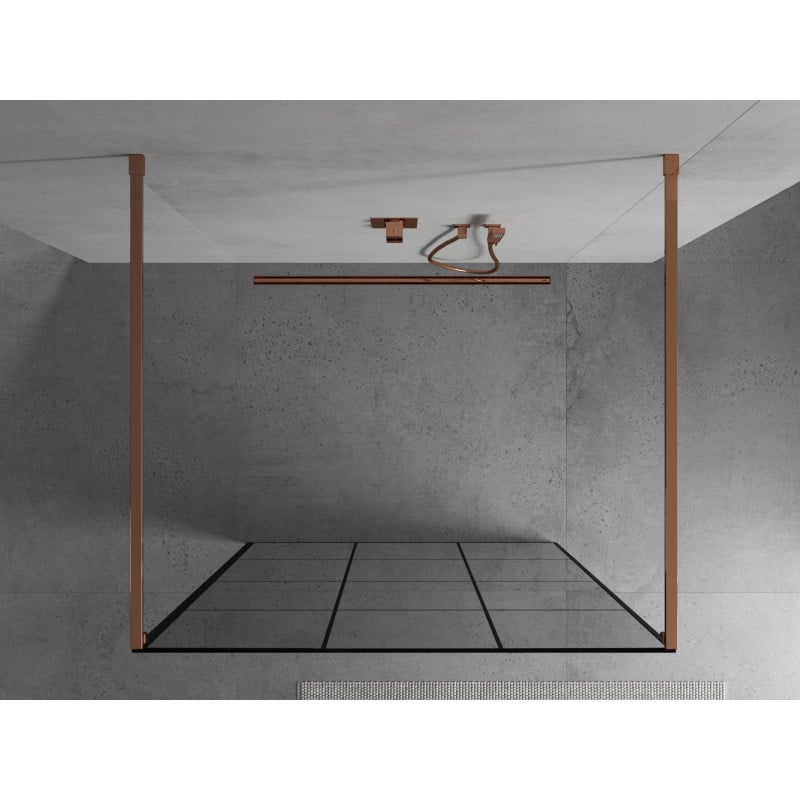 Mexen Kioto ścianka prysznicowa wolnostojąca 100 x 200 cm, czarna kratka 8 mm, różowe złoto - 800-100-002-60-77