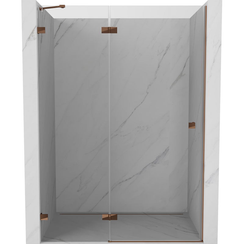 Mexen Lunar drzwi prysznicowe uchylne lewe 135 cm, transparent, różowe złoto - 834-135-000-60-00-L