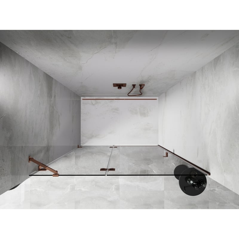 Mexen Lunar drzwi prysznicowe uchylne lewe 135 cm, transparent, różowe złoto - 834-135-000-60-00-L
