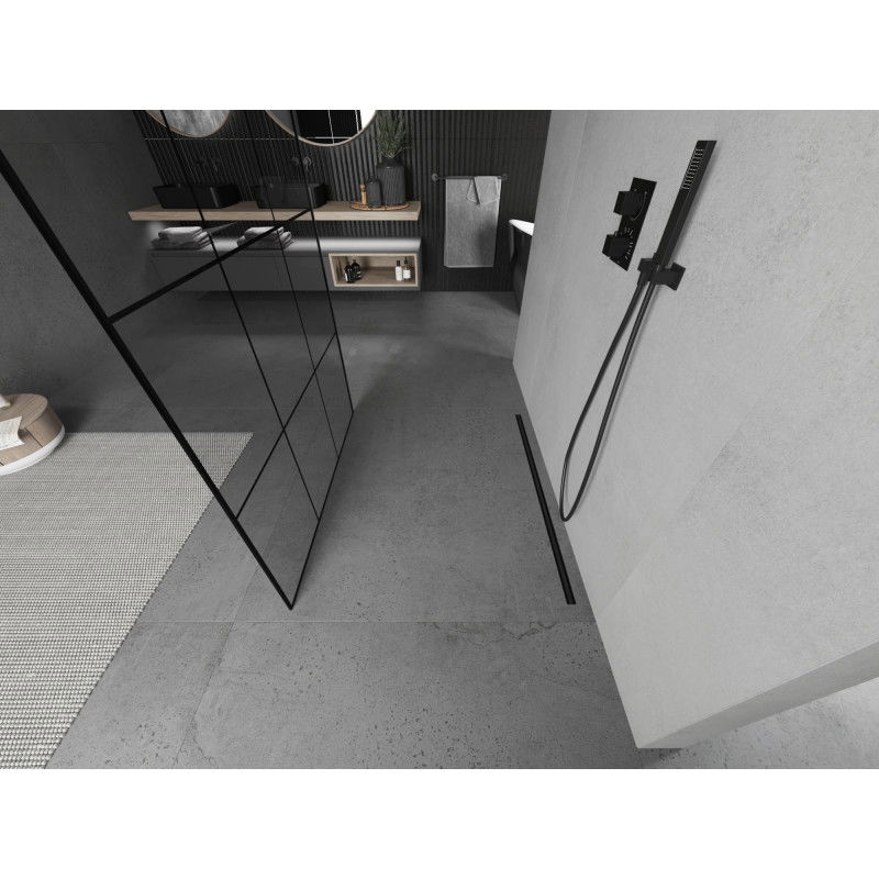 Mexen Kioto ścianka prysznicowa wolnostojąca 100 x 200 cm, czarna kratka 8 mm, czarna - 800-100-002-70-77