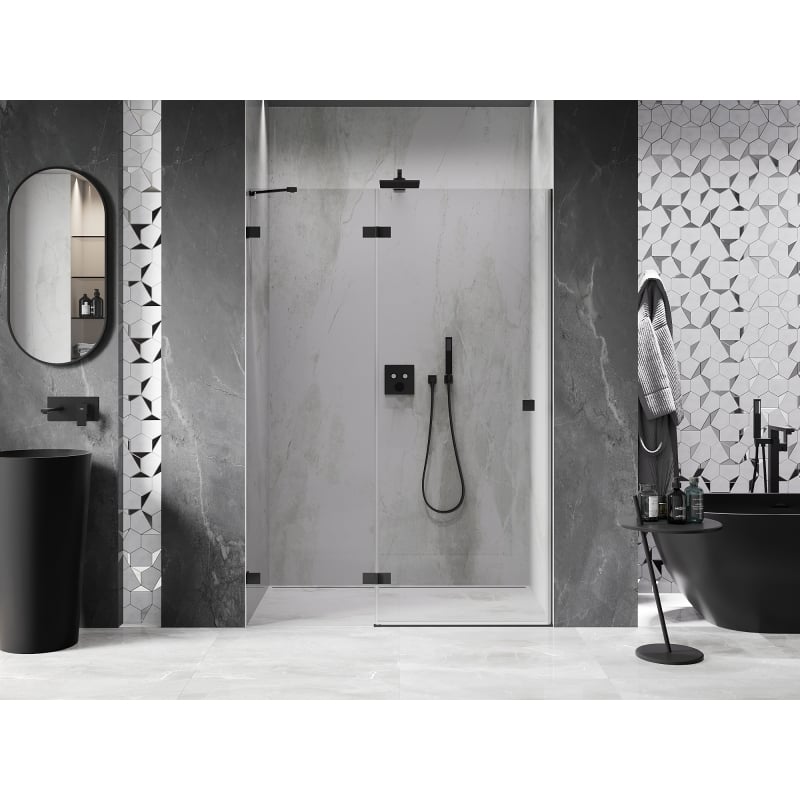 Mexen Lunar drzwi prysznicowe uchylne lewe 130 cm, transparent, czarne - 834-130-000-70-00-L