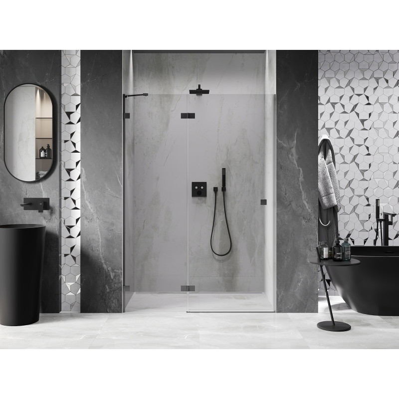 Mexen Lunar drzwi prysznicowe uchylne lewe 130 cm, transparent, gun metal - 834-130-000-95-00-L
