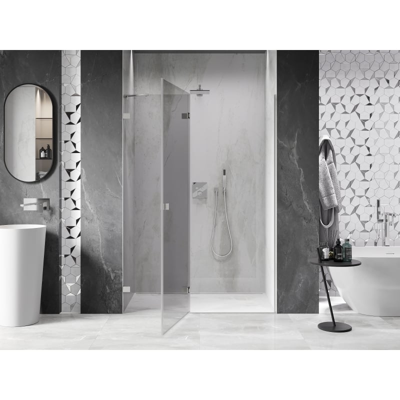 Mexen Lunar drzwi prysznicowe uchylne lewe 130 cm, transparent, nikiel szczotkowany - 834-130-000-97-00-L