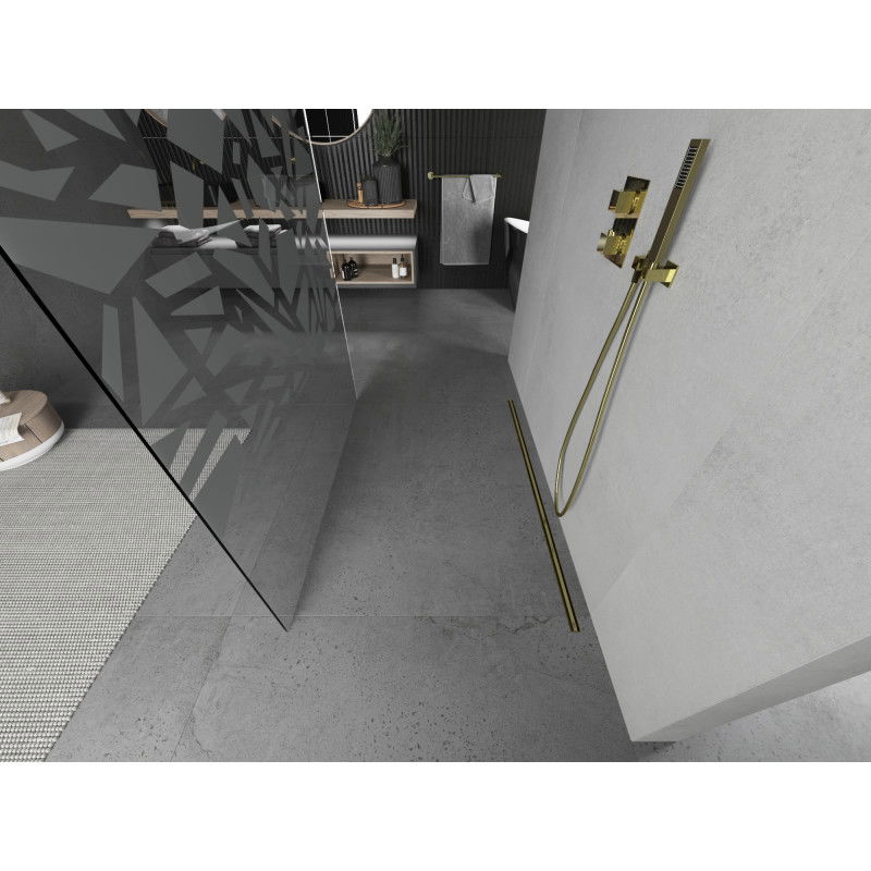 Mexen Kioto ścianka prysznicowa wolnostojąca 130 x 200 cm, biały wzór 8 mm, złota - 800-130-002-50-85