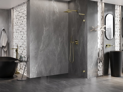 Mexen Lunar L ścianka prysznicowa Walk-in prawa 120 x 200 cm, transparent 8 mm, złota - 830L-120-000-50-00-P