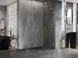 Mexen Lunar L ścianka prysznicowa Walk-in prawa 50 x 200 cm, transparent 8 mm, złota szczotkowana - 830L-050-000-55-00-P