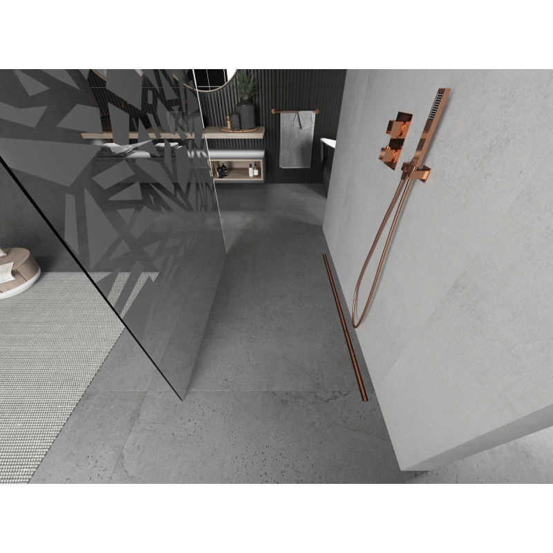 Mexen Kioto ścianka prysznicowa wolnostojąca 110 x 200 cm, biały wzór 8 mm, różowe złoto - 800-110-002-60-85