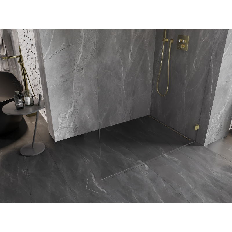 Mexen Lunar L ścianka prysznicowa Walk-in prawa 70 x 200 cm, transparent 8 mm, złota szczotkowana - 830L-070-000-55-00-P