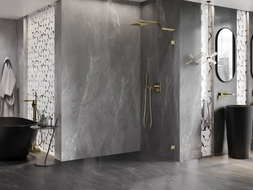 Mexen Lunar L ścianka prysznicowa Walk-in prawa 90 x 200 cm, transparent 8 mm, złota szczotkowana - 830L-090-000-55-00-P