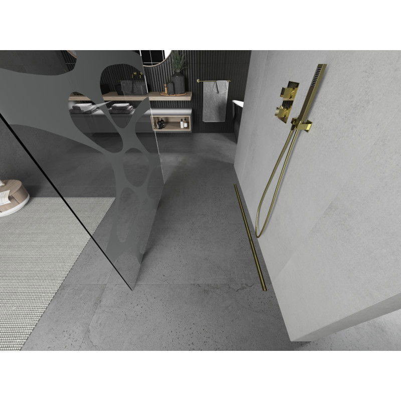 Mexen Kioto ścianka prysznicowa wolnostojąca 120 x 200 cm, biała fala 8 mm, złota - 800-120-002-50-97