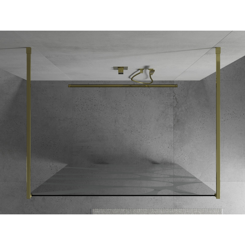Mexen Kioto ścianka prysznicowa wolnostojąca 140 x 200 cm, biała fala 8 mm, złota - 800-140-002-50-97