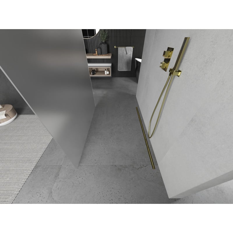 Mexen Kioto ścianka prysznicowa wolnostojąca 110 x 200 cm, szron 8 mm, złota - 800-110-002-50-30