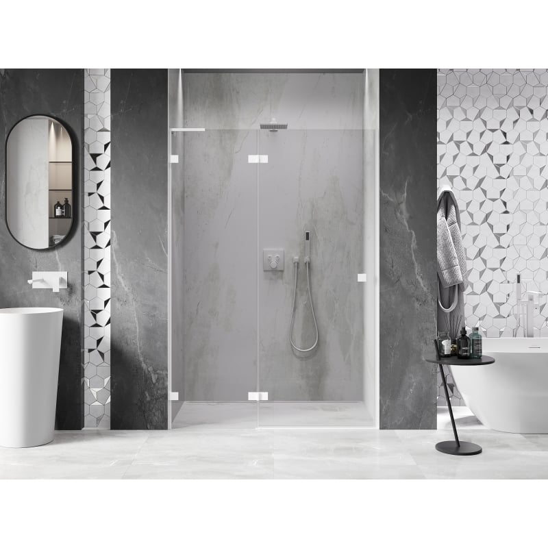 Mexen Lunar L drzwi prysznicowe uchylne lewe 130 cm, transparent, białe - 834L-130-000-20-00-L