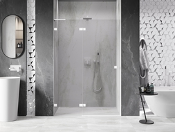 Mexen Lunar L drzwi prysznicowe uchylne lewe 135 cm, transparent, białe - 834L-135-000-20-00-L