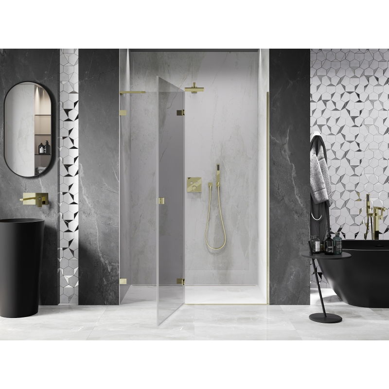 Mexen Lunar L drzwi prysznicowe uchylne lewe 130 cm, transparent, złote - 834L-130-000-50-00-L