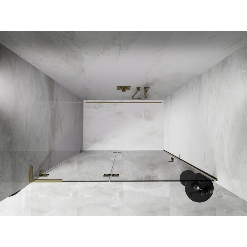 Mexen Lunar L drzwi prysznicowe uchylne lewe 135 cm, transparent, złote - 834L-135-000-50-00-L