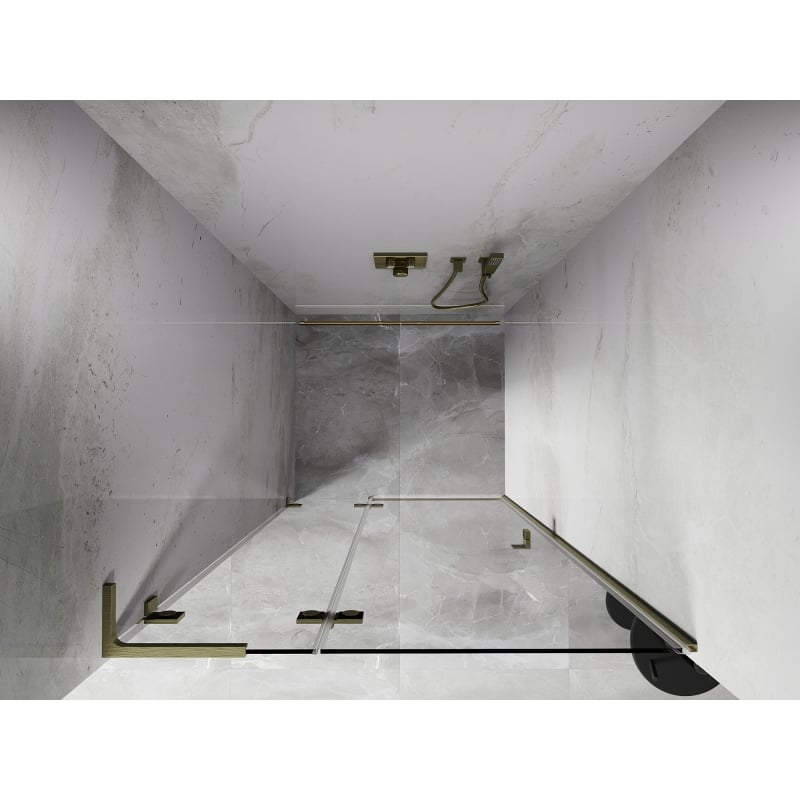 Mexen Lunar L drzwi prysznicowe uchylne lewe 95 cm, transparent, złote szczotkowane - 834L-095-000-55-00-L
