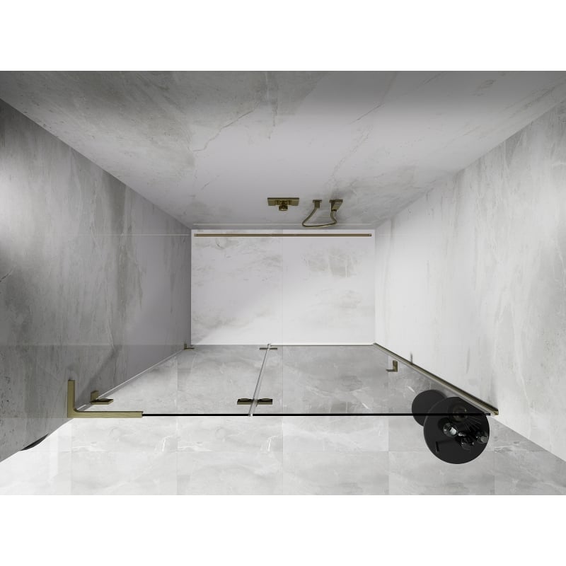 Mexen Lunar L drzwi prysznicowe uchylne lewe 130 cm, transparent, złote szczotkowane - 834L-130-000-55-00-L