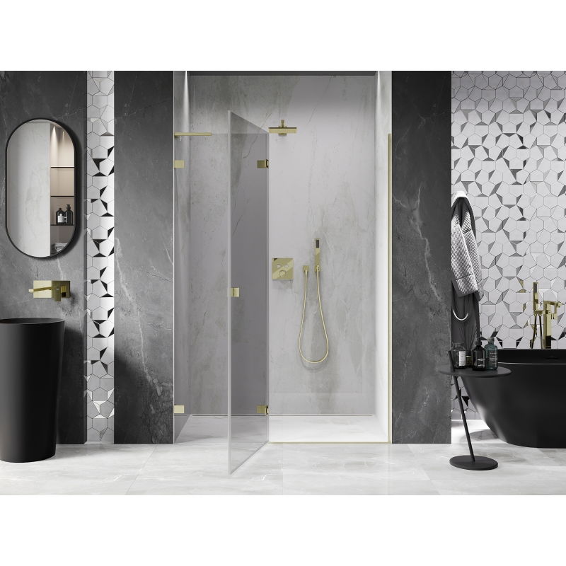 Mexen Lunar L drzwi prysznicowe uchylne lewe 140 cm, transparent, złote szczotkowane - 834L-140-000-55-00-L