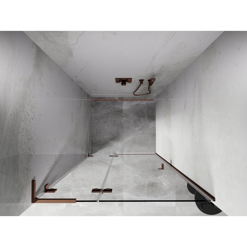 Mexen Lunar L drzwi prysznicowe uchylne lewe 75 cm, transparent, różowe złoto - 834L-075-000-60-00-L